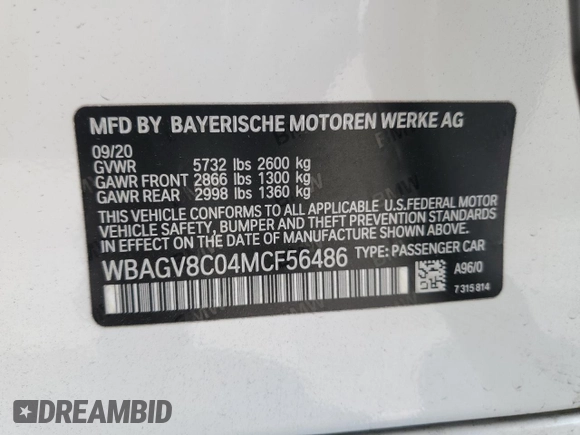 2021 BMW 8 Series M850i with VIN WBAGV8C04MCF56486, listed as a Copart auction lot 55991015 with 60,249 mi miles and Salvage title. Bid and sale history available at DreamBid. Image 12.