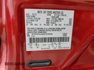 2015 Ford F-150 XLT с VIN 1FTEW1EG0FFA70636, выставлен на аукционе Copart как лот 57271915 с пробегом 190 440 миль миль и Списание • Salvage title. История ставок и продаж доступна на DreamBid. Изображение 12.