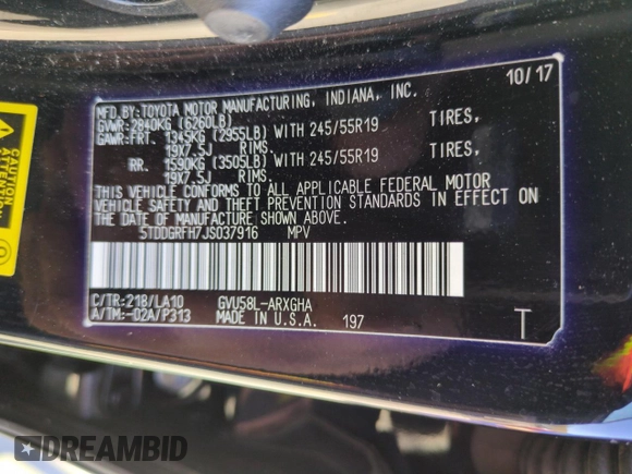 2018 Toyota Highlander Hybrid Limited с VIN 5TDDGRFH7JS037916, выставлен на аукционе Copart как лот 50567695 с пробегом 96 677 миль миль и Списание • Salvage title. История ставок и продаж доступна на DreamBid. Изображение 14.