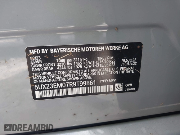 2024 BMW X7 xDrive40i z VIN 5UX23EM07R9T99861, wystawiony jako IAAI lot #40400730 z przebiegiem 9 916 mil mil oraz . Historia ofert i sprzedaży dostępna na DreamBid. Obrazek 9.