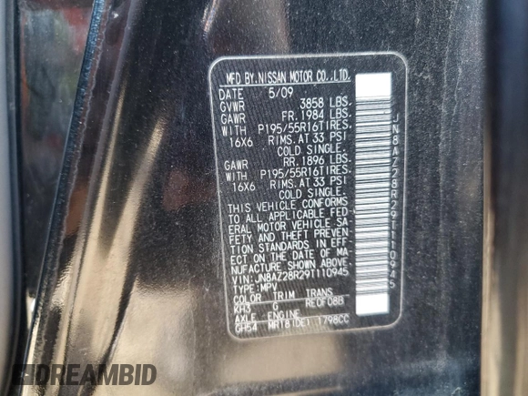 2009 Nissan Cube S z VIN JN8AZ28R29T110945, wystawiony jako Copart lot #51736945 z przebiegiem 175 651 mil mil oraz Nie do naprawy. Historia ofert i sprzedaży dostępna na DreamBid. Obrazek 12.