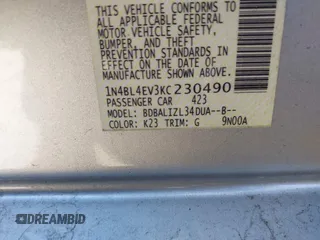 2019 Nissan Altima SL with VIN 1N4BL4EV3KC230490, listed as a IAAI auction lot 41786522 with 113,320 mi miles and . Bid and sale history available at DreamBid. Image 9.