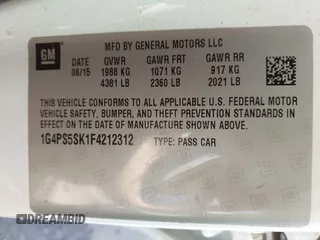 2015 Buick Verano Group with VIN 1G4PS5SK1F4212312, listed as a IAAI auction lot 42270061 with 201,845 mi miles and . Bid and sale history available at DreamBid. Image 9.