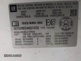 2017 GMC Sierra 1500 SLE z VIN 3GTU2MEC4HG374723, wystawiony jako IAAI lot #41400381 z przebiegiem 141 896 mil mil oraz . Historia ofert i sprzedaży dostępna na DreamBid. Obrazek 9.