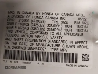 2022 Honda CR-V EX with VIN 2HKRW2H56NH643027, listed as a IAAI auction lot 40669713 with 12,614 mi miles. Bid and sale history available at carsss.com. Image 9.