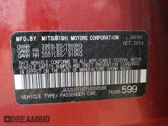 2015 Mitsubishi Lancer ES with VIN JA32U2FU2FU008586, listed as a Copart auction lot 70018914 with 129,990 mi miles and Salvage Title. Bid and sale history available at carsss.com. Image 12.