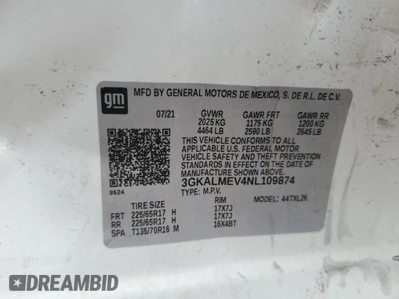 2022 GMC Terrain SLE с VIN 3GKALMEV4NL109874, выставлен на аукционе Copart как лот 58542025 с пробегом 80 455 миль миль и Списание • Salvage title. История ставок и продаж доступна на DreamBid. Изображение 12.