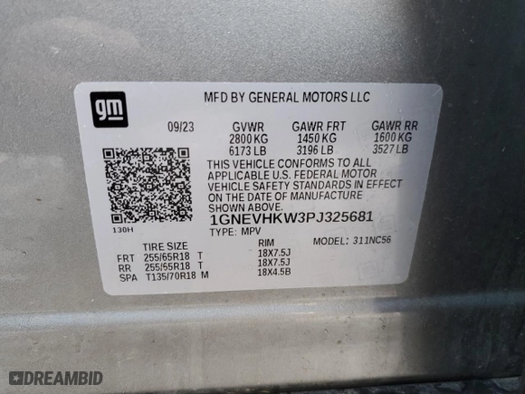 2023 Chevrolet Traverse LT Leather with VIN 1GNEVHKW3PJ325681, listed as a Copart auction lot 46568295 with 21,366 mi miles and Salvage Title. Bid and sale history available at carsss.com. Image 16.