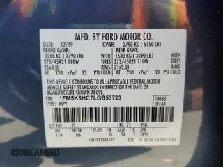 2020 Ford Explorer Platinum с VIN 1FM5K8HC7LGB53723, выставлен на аукционе Copart как лот 55531435 с пробегом 51 989 миль миль и Списание • Salvage title. История ставок и продаж доступна на DreamBid. Изображение 13.