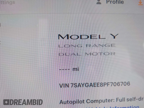 2023 Tesla Model Y Long Range with VIN 7SAYGAEE8PF706706, listed as a IAAI auction lot 41297340 with 24,428 mi miles and . Bid and sale history available at DreamBid. Image 16.