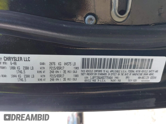 2008 Jeep Patriot Sport with VIN 1J8FF28WX8D775464, listed as a IAAI auction lot 42042232 with 158,428 mi miles and . Bid and sale history available at carsss.com. Image 9.