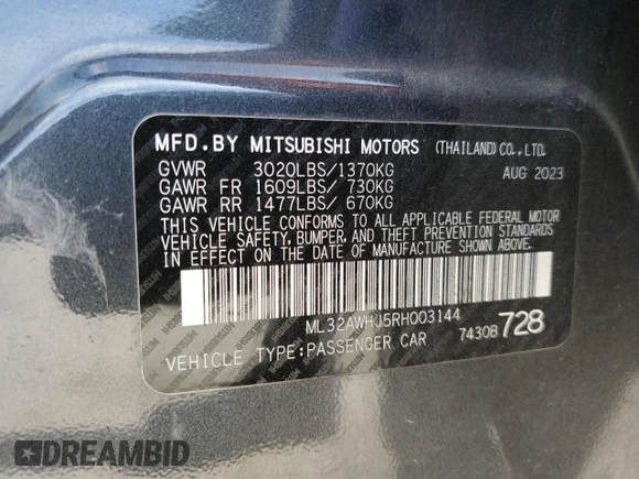 2024 Mitsubishi Mirage Black Edition with VIN ML32AWHJ5RH003144, listed as a Copart auction lot 63340375 with 80,712 mi miles and Salvage title. Bid and sale history available at DreamBid. Image 12.