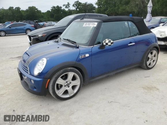 2007 MINI Convertible S with VIN WMWRH33567TJ45123, listed as a Copart auction lot 55702735 with 60,117 mi miles and Salvage title. Bid and sale history available at DreamBid. Image 1.