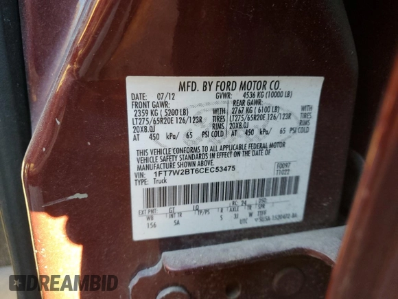 2012 Ford F-250 XL z VIN 1FT7W2BT6CEC53475, wystawiony jako Copart lot #82452394 z przebiegiem 231 161 mil mil oraz Szkoda całkowita • Salvage title. Historia ofert i sprzedaży dostępna na DreamBid. Obrazek 12.