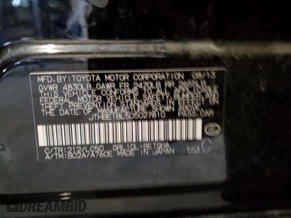 2013 Lexus GS 350 with VIN JTHBE1BL5D5027810, listed as a Copart auction lot 45490105 with 121,268 mi miles and Salvage Title. Bid and sale history available at carsss.com. Image 12.