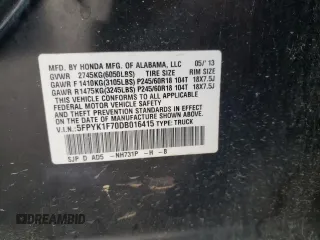 2013 Honda Ridgeline Sport with VIN 5FPYK1F70DB016415, listed as a Copart auction lot 63848734 with 76,429 mi miles and Salvage Title. Bid and sale history available at carsss.com. Image 12.