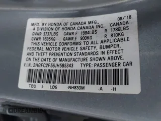 2018 Honda Civic LX with VIN 2HGFC2F56JH585343, listed as a IAAI auction lot 41558691 with 123,838 mi miles. Bid and sale history available at carsss.com. Image 9.