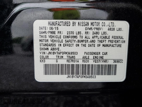 2015 Infiniti Q50 Premium z VIN JN1BV7AP0FM349503, wystawiony jako Copart lot #57766245 z przebiegiem 101 237 mil mil oraz Szkoda całkowita • Salvage title. Historia ofert i sprzedaży dostępna na DreamBid. Obrazek 12.