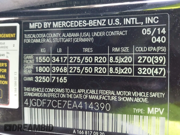 2014 Mercedes-Benz GL 450 with VIN 4JGDF7CE7EA414390, listed as a IAAI auction lot 42554915 with 114,997 mi miles and . Bid and sale history available at DreamBid. Image 9.