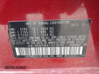 2018 Subaru Impreza Special Sports z VIN 4S3GTAK67J3718755, wystawiony jako IAAI lot #41870079 z przebiegiem Nie podano mil oraz . Historia ofert i sprzedaży dostępna na DreamBid. Obrazek 9.