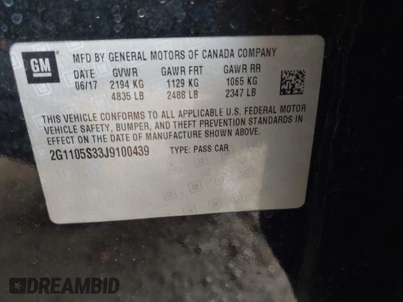 2018 Chevrolet Impala LT with VIN 2G1105S33J9100439, listed as a IAAI auction lot 41783301 with 85,017 mi miles and . Bid and sale history available at DreamBid. Image 9.