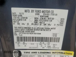 2013 Ford F-150 XL with VIN 1FTFW1EF9DFA51544, listed as a Copart auction lot 59418375 with 181,430 mi miles and Salvage title. Bid and sale history available at DreamBid. Image 12.