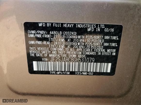 2016 Subaru Forester 2.5i Limited with VIN JF2SJAHC8GH531079, listed as a Copart auction lot 46889865 with 61,667 mi miles and Salvage Title. Bid and sale history available at carsss.com. Image 13.