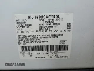 2016 Ford Utility Police Interceptor with VIN 1FM5K8AR6GGD31450, listed as a Copart auction lot 74237674 with 51,949 mi miles and Salvage Title. Bid and sale history available at carsss.com. Image 13.