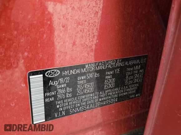 2023 Hyundai Santa Fe Calligraphy z VIN 5NMS54AL2PH495094, wystawiony jako Copart lot #48189065 z przebiegiem Nie podano mil oraz Szkoda całkowita • Salvage title. Historia ofert i sprzedaży dostępna na DreamBid. Obrazek 14.