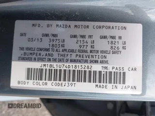 2013 Mazda 3 i Sport with VIN JM1BL1U74D1815282, listed as a IAAI auction lot 42061181 with 97,193 mi miles and . Bid and sale history available at DreamBid. Image 9.