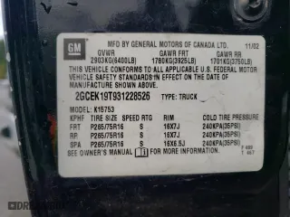 2003 Chevrolet Silverado 1500 LS with VIN 2GCEK19T931228526, listed as a Copart auction lot 52519215 with 217,460 mi miles and Salvage Title. Bid and sale history available at carsss.com. Image 14.
