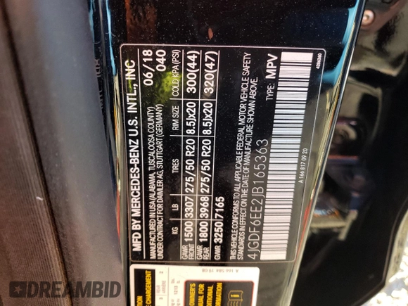 2018 Mercedes-Benz GLS 450 with VIN 4JGDF6EE2JB165363, listed as a Copart auction lot 80603163 with 81,218 mi miles and . Bid and sale history available at DreamBid. Image 12.