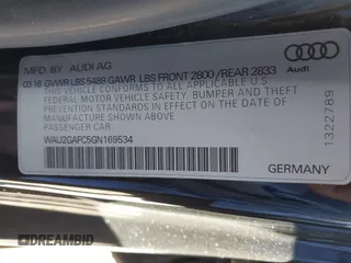 2016 Audi A7 Prestige z VIN WAU2GAFC5GN169534, wystawiony jako IAAI lot #40802384 z przebiegiem 103 263 mil mil oraz . Historia ofert i sprzedaży dostępna na DreamBid. Obrazek 9.
