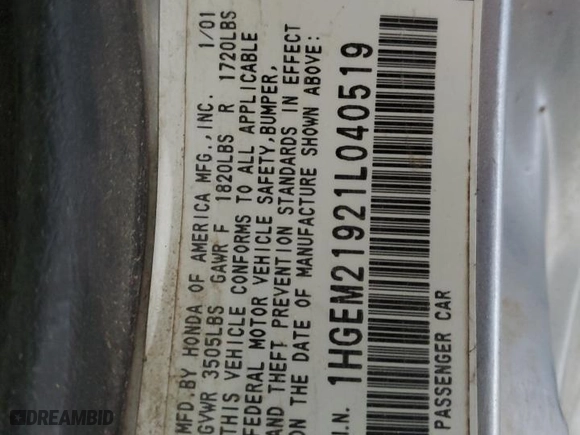 2001 Honda Civic EX with VIN 1HGEM21921L040519, listed as a Copart auction lot 52630005 with 0 mi miles and Salvage Title. Bid and sale history available at carsss.com. Image 14.