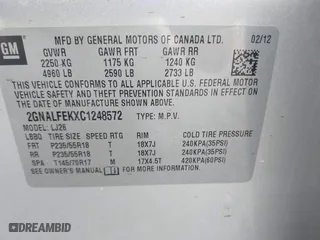 2012 Chevrolet Equinox LTZ with VIN 2GNALFEKXC1248572, listed as a IAAI auction lot 41795132 with 99,783 mi miles. Bid and sale history available at carsss.com. Image 9.