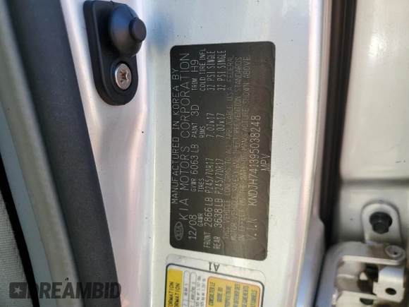 2009 Kia Borrego LX with VIN KNDJH741395038248, listed as a Copart auction lot 75526814 with Not Provided miles and Salvage Title. Bid and sale history available at carsss.com. Image 15.