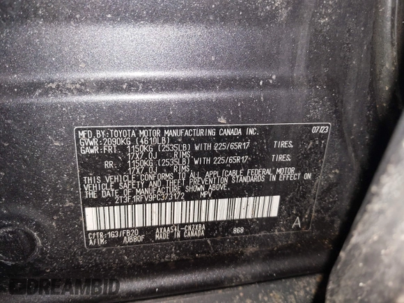 2023 Toyota RAV4 LE with VIN 2T3F1RFV9PC373172, listed as a IAAI auction lot 41347961 with 31,357 mi miles. Bid and sale history available at carsss.com. Image 9.