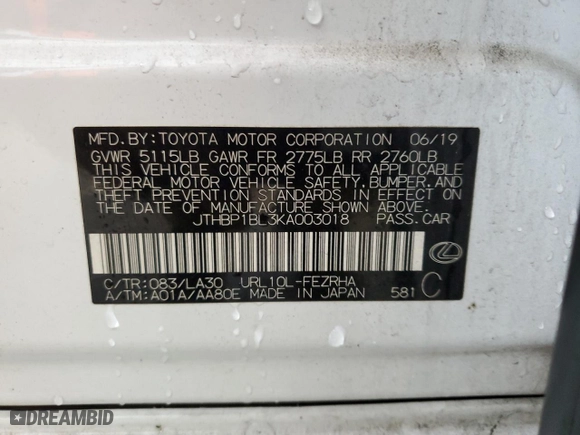 2019 Lexus GS F with VIN JTHBP1BL3KA003018, listed as a Copart auction lot 45419004 with 41,933 mi miles and Clean Title. Bid and sale history available at carsss.com. Image 12.
