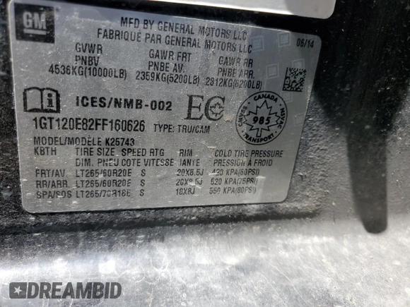 2015 GMC Sierra 2500HD Denali z VIN 1GT120E82FF160626, wystawiony jako Copart lot #57807735 z przebiegiem 193 495 mil mil oraz Szkoda całkowita • Salvage title. Historia ofert i sprzedaży dostępna na DreamBid. Obrazek 13.