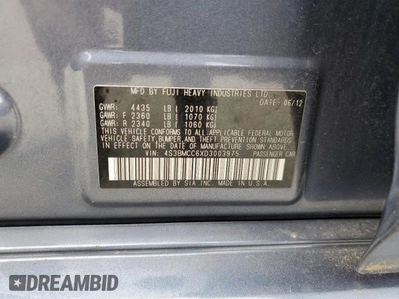 2013 Subaru Legacy Premium z VIN 4S3BMCC6XD3003975, wystawiony jako Copart lot #55167715 z przebiegiem 74 842 mil mil oraz Szkoda całkowita • Salvage title. Historia ofert i sprzedaży dostępna na DreamBid. Obrazek 13.