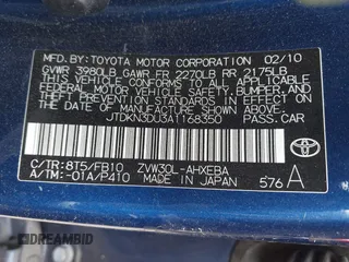 2010 Toyota Prius II z VIN JTDKN3DU3A1168350, wystawiony jako IAAI lot #42381094 z przebiegiem 215 857 mil mil oraz . Historia ofert i sprzedaży dostępna na DreamBid. Obrazek 9.