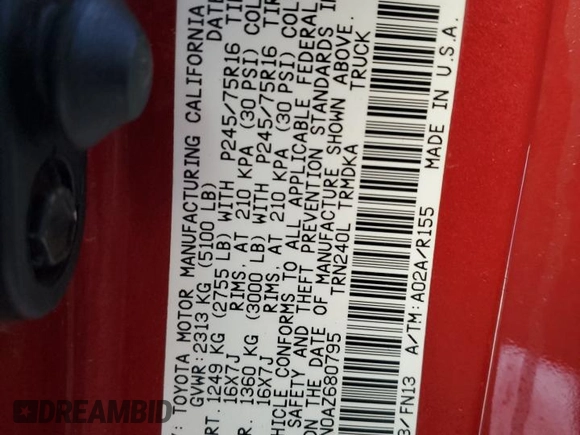 2010 Toyota Tacoma with VIN 5TEPX4EN0AZ680795, listed as a Copart auction lot 88594095 with 154,673 mi miles and Salvage title. Bid and sale history available at DreamBid. Image 12.