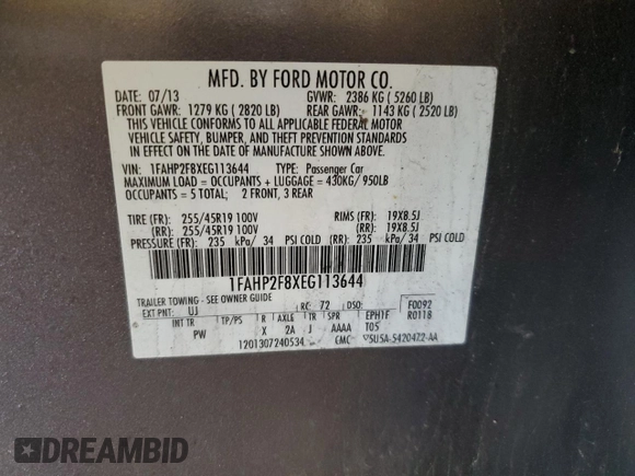 2014 Ford Taurus Limited with VIN 1FAHP2F8XEG113644, listed as a Copart auction lot 51275645 with 143,816 mi miles and Salvage title. Bid and sale history available at DreamBid. Image 13.