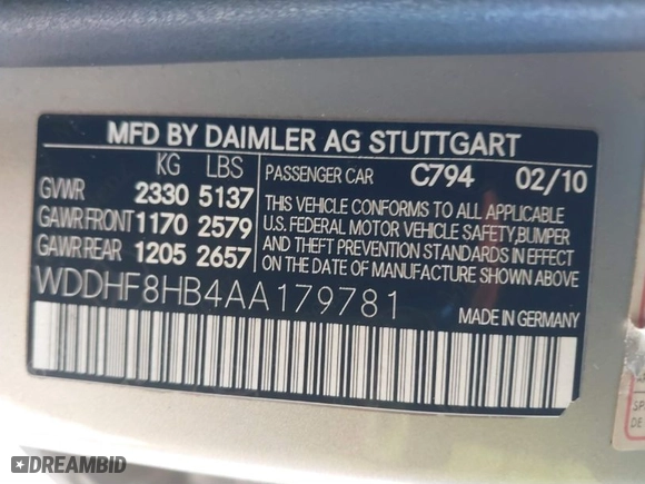 2010 Mercedes-Benz E-Class E 350 Luxury with VIN WDDHF8HB4AA179781, listed as a IAAI auction lot 41709037 with 121,577 mi miles. Bid and sale history available at carsss.com. Image 9.