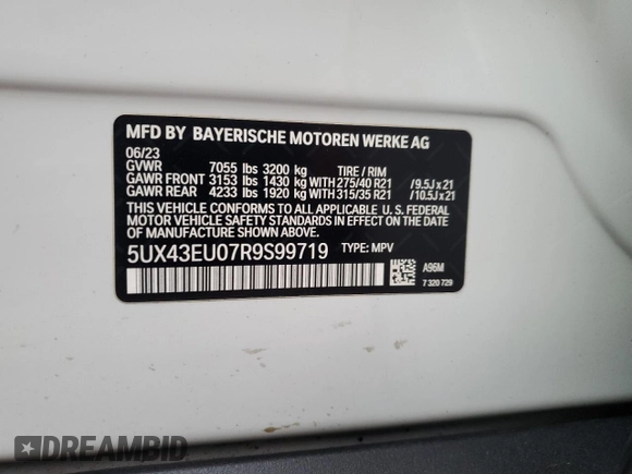 2024 BMW X5 xDrive50e with VIN 5UX43EU07R9S99719, listed as a Copart auction lot 86121144 with 0 mi miles and Salvage Title. Bid and sale history available at carsss.com. Image 14.