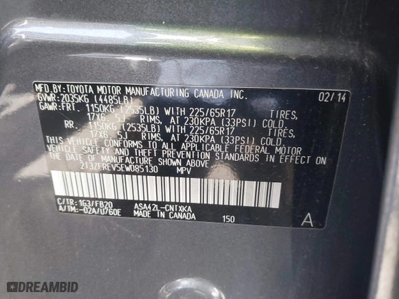 2014 Toyota RAV4 LE with VIN 2T3ZFREV5EW085130, listed as a IAAI auction lot 41945095 with 75,895 mi miles. Bid and sale history available at carsss.com. Image 9.