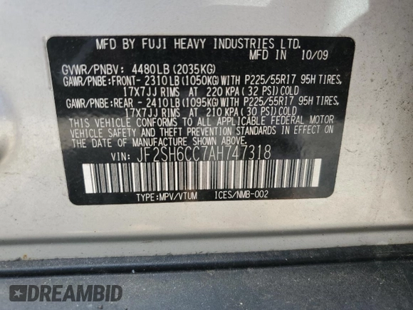 2010 Subaru Forester X Premium с VIN JF2SH6CC7AH747318, выставлен на аукционе Copart как лот 61832835 с пробегом 219 750 миль миль и Чистый • Clean title. История ставок и продаж доступна на DreamBid. Изображение 13.