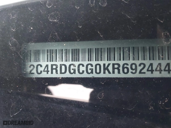 2019 Dodge Grand Caravan SXT with VIN 2C4RDGCG0KR692444, listed as a IAAI auction lot 41811224 with 102,179 mi miles. Bid and sale history available at carsss.com. Image 9.