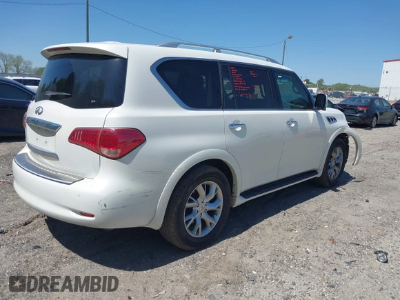 2012 Infiniti QX56 8-passenger with VIN JN8AZ2ND5C9716530, listed as a IAAI auction lot 42031101 with 153,432 mi miles and . Bid and sale history available at DreamBid. Image 4.