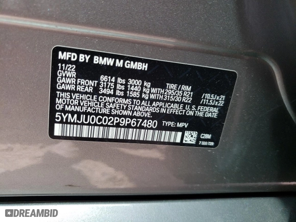 2023 BMW X5 M with VIN 5YMJU0C02P9P67480, listed as a Copart auction lot 47676403 with NaN miles. Bid and sale history available at carsss.com. Image 14.